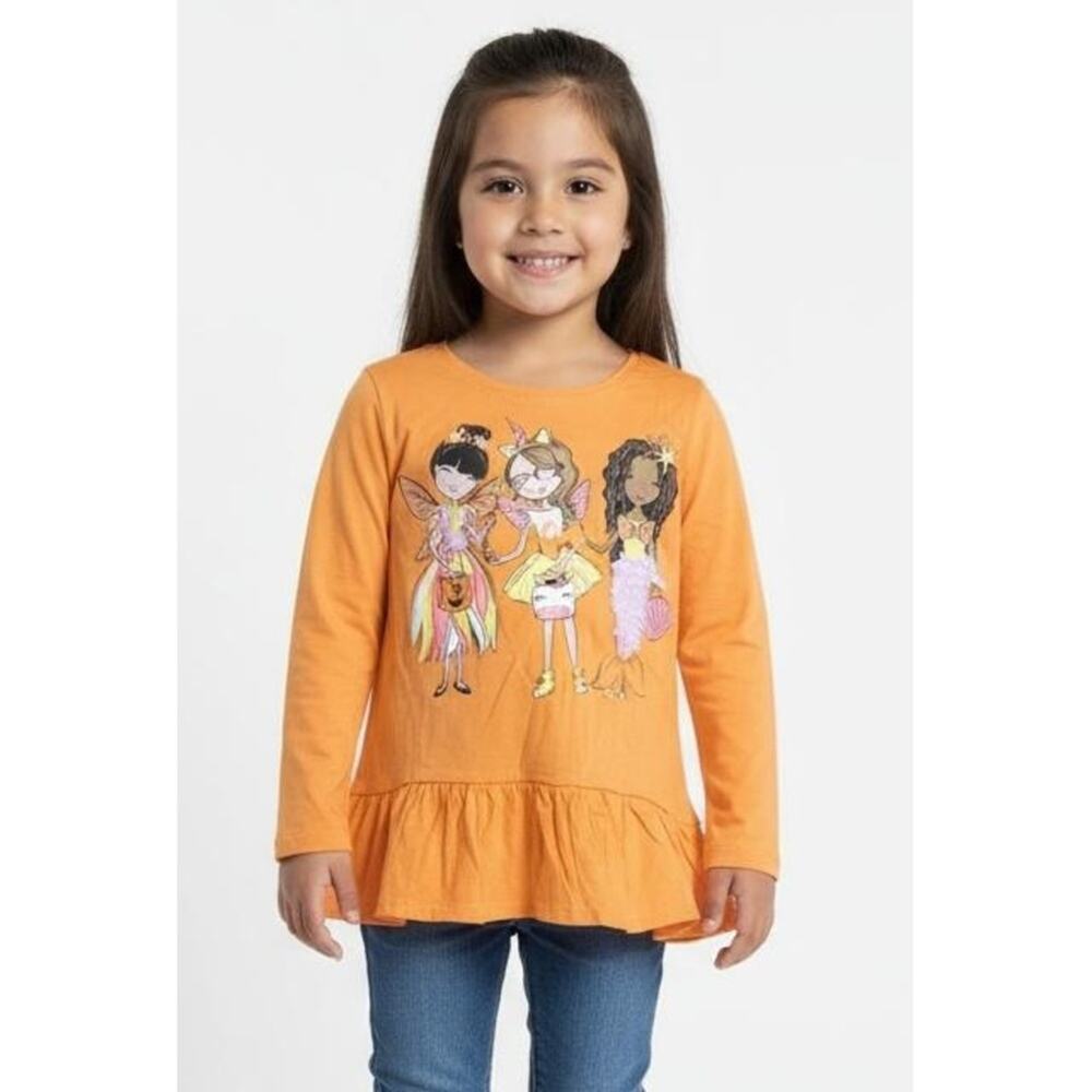 Spooky Night Orange Halloween Graphic Sequins Fantasy T-Shirt Size XS (4)